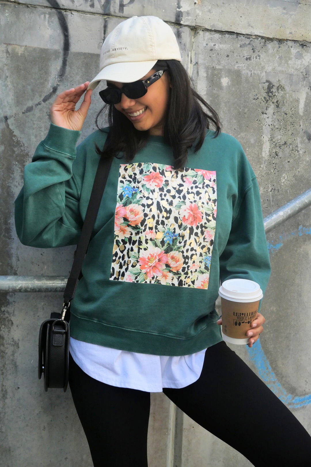 Rebel Club Leopard Dreams Block Crew Washed Green