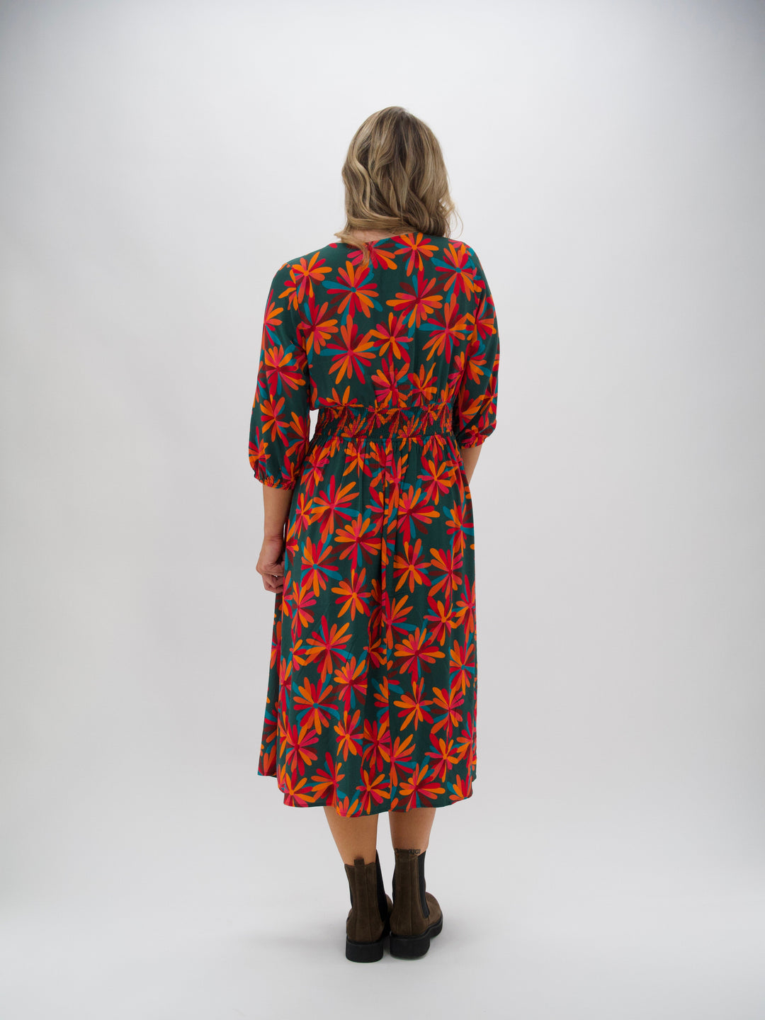 Shine On Label Marina Shirred Waist Dress Floral Geo print