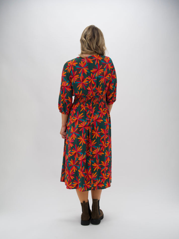 Shine On Label Marina Shirred Waist Dress Floral Geo print