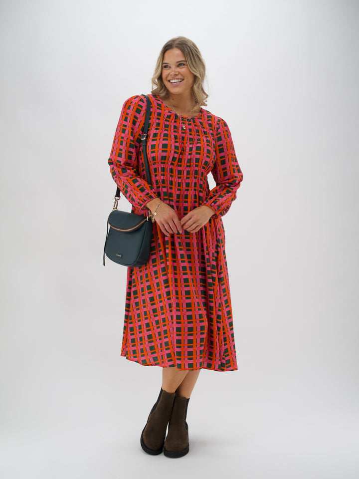 Shine On Label Careen Shirred Detail Dress Forest Check