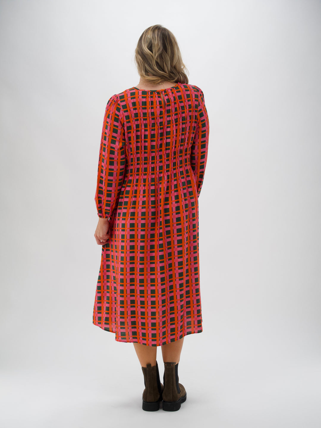 Shine On Label Careen Shirred Detail Dress Forest Check