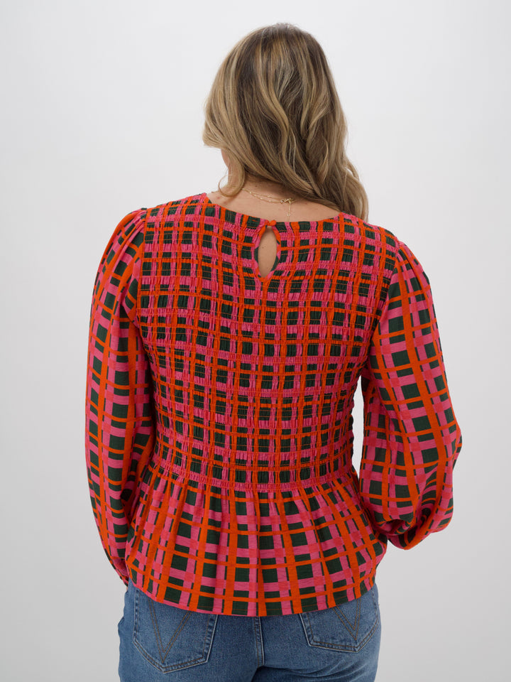 Label Sherry Shirred Top  Forest Check
