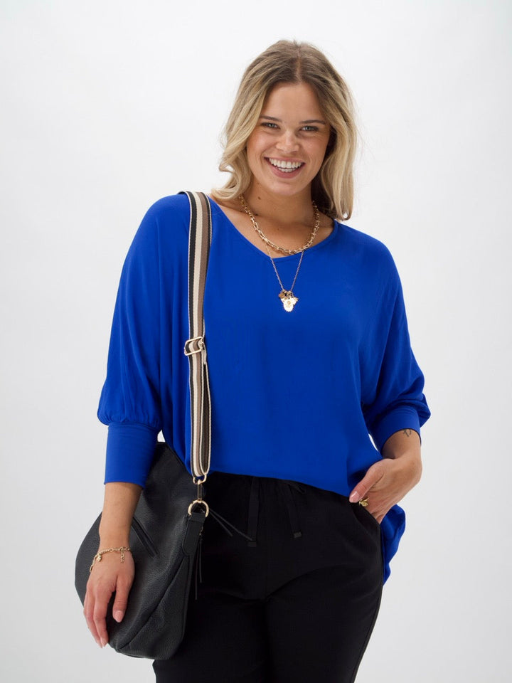 Label 3/4 Sleeve Drape Top Cobalt