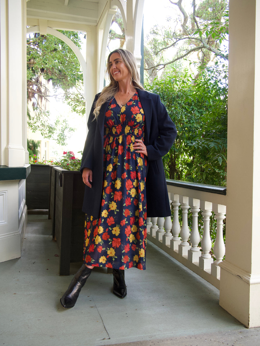 Gloss The Label Denzel V Neck Dress Flame Floral