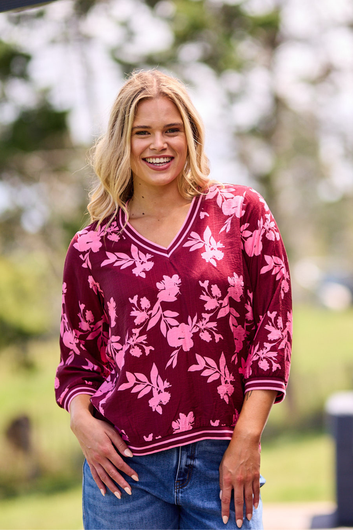 Label Venetia Top Wine Pink Floral