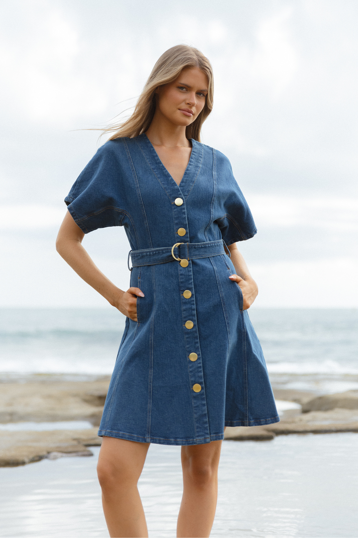 Betty Basics Fiori Denim Dress Mid Wash
