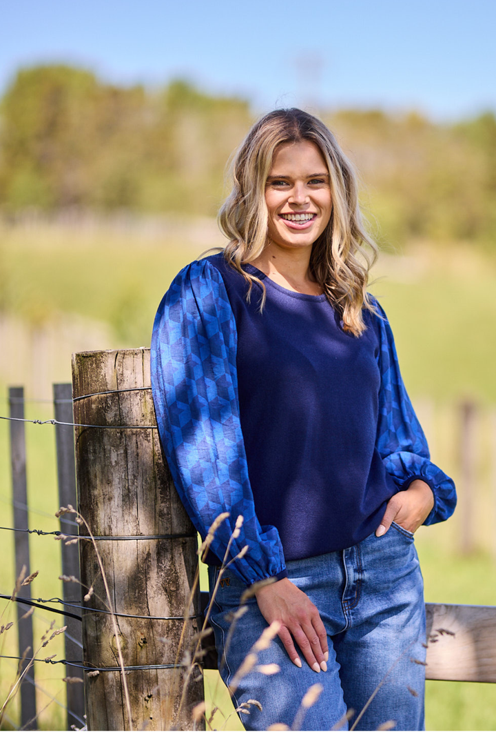 Gloss The Label Sable Top Navy Geo print