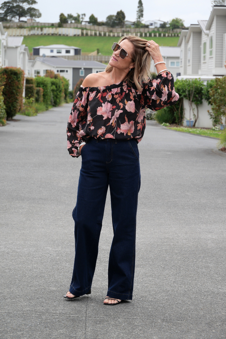 Label Reign Denim Wide Leg Trouser Dark Indigo