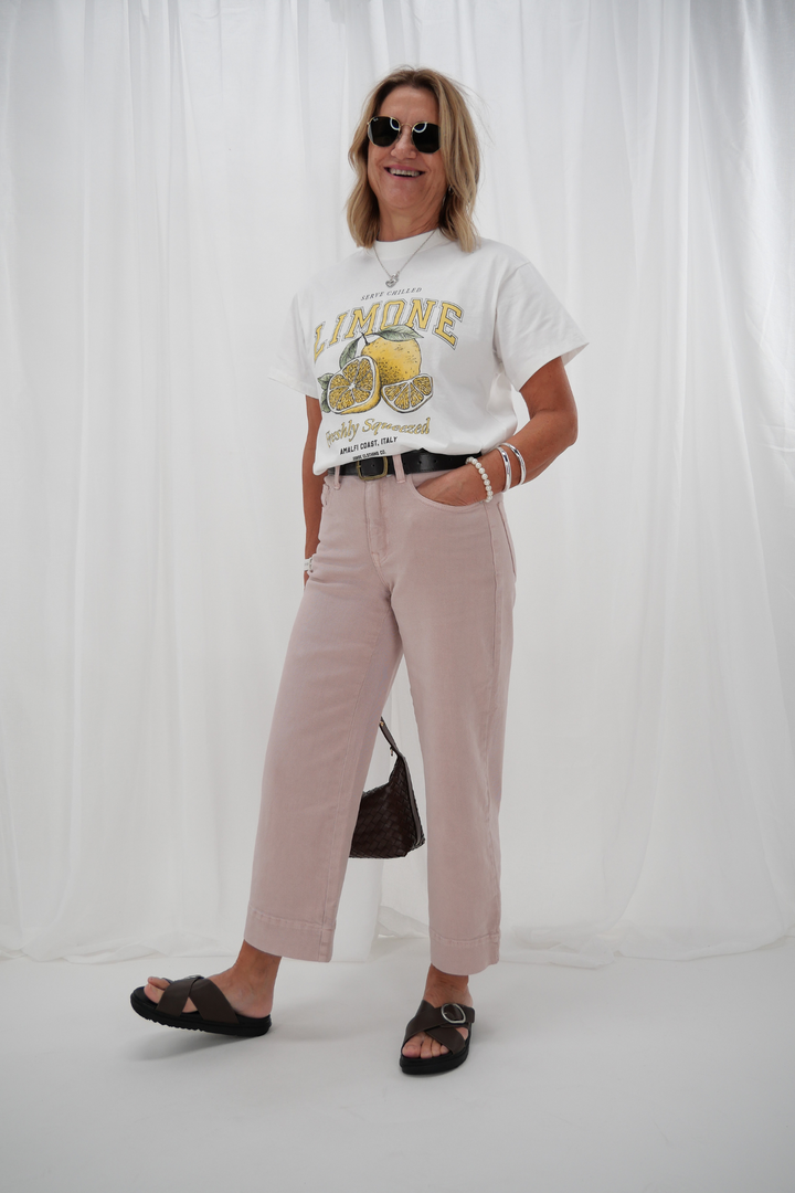 Label Owen Wide Leg Cropped Jean Soft Pink