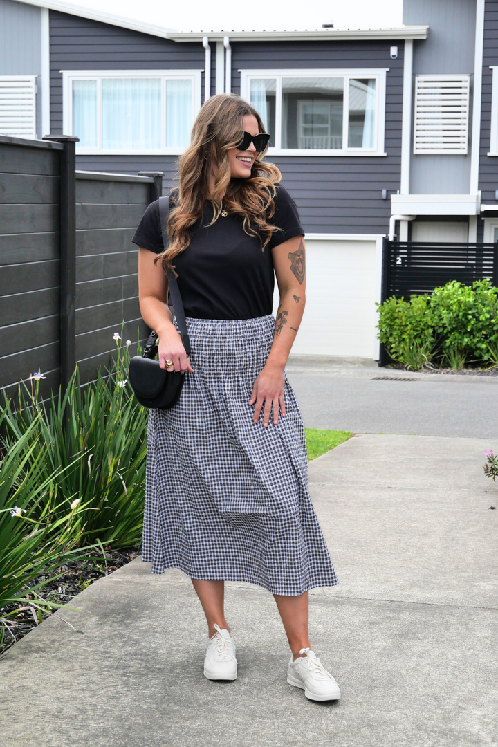 Label Haylene Shirred Waist Skirt Black Gingham