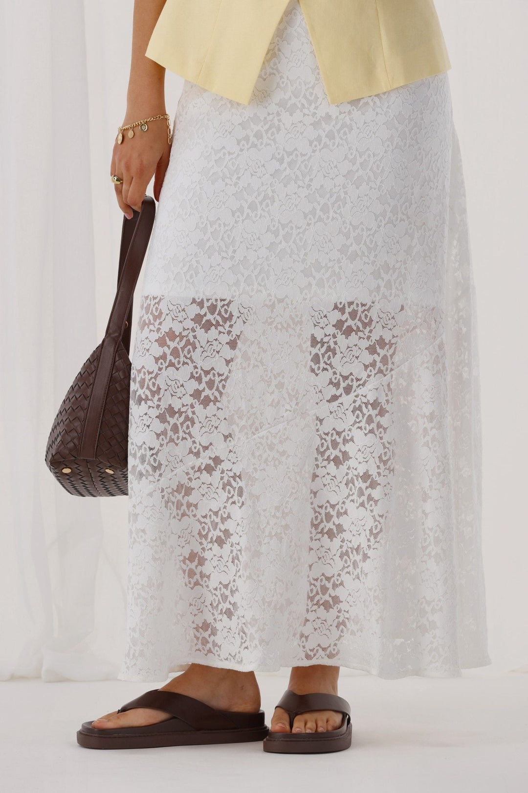 Ayva Opel Lace Maxi Skirt White