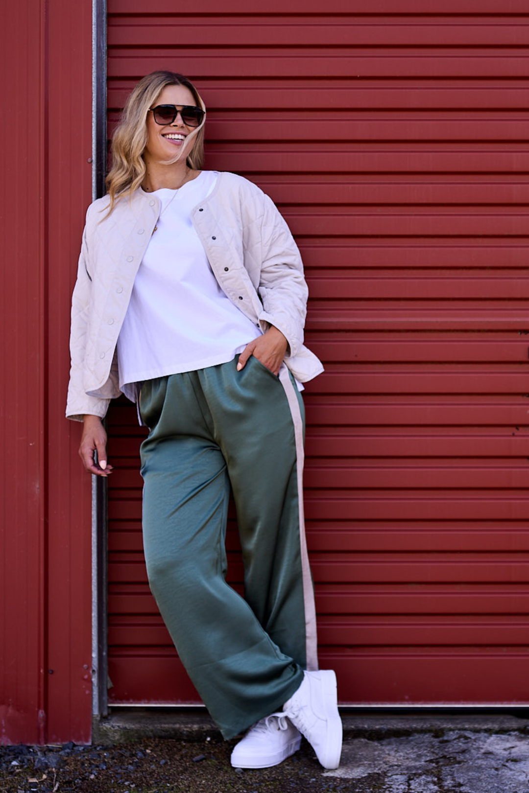 Gloss The Label Yara Satin Pant Sage Green