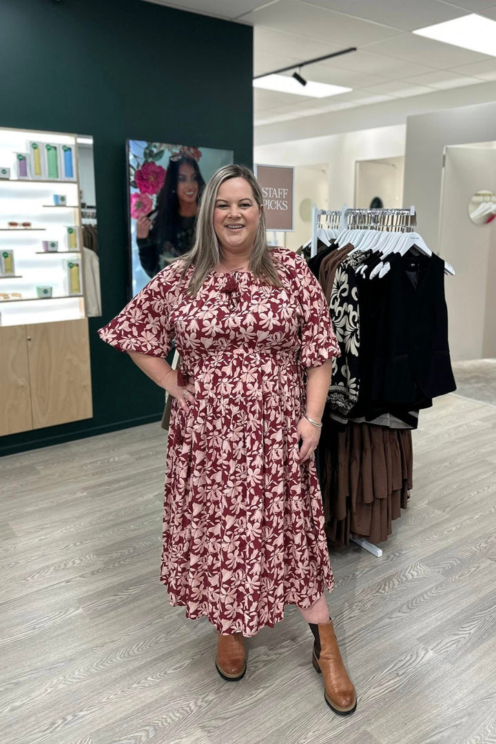 Sunday Boho Susan Midi Dress Merlot Floral
