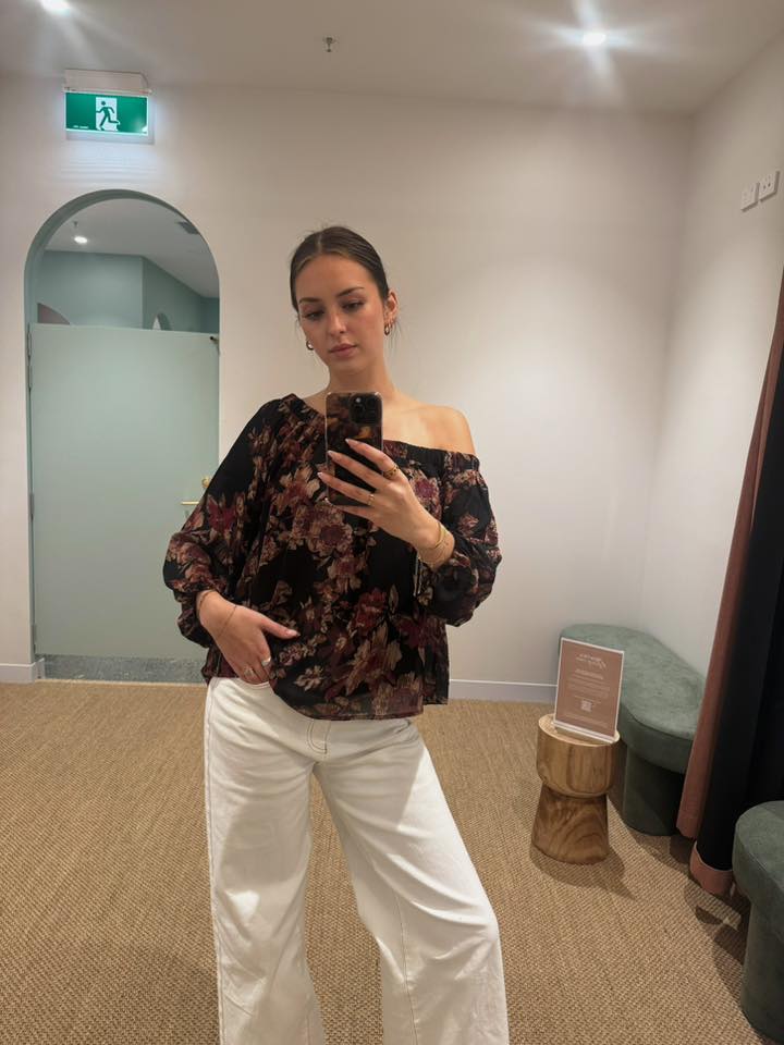 Celebration By Giselle Off the Shoulder Top Floral Black