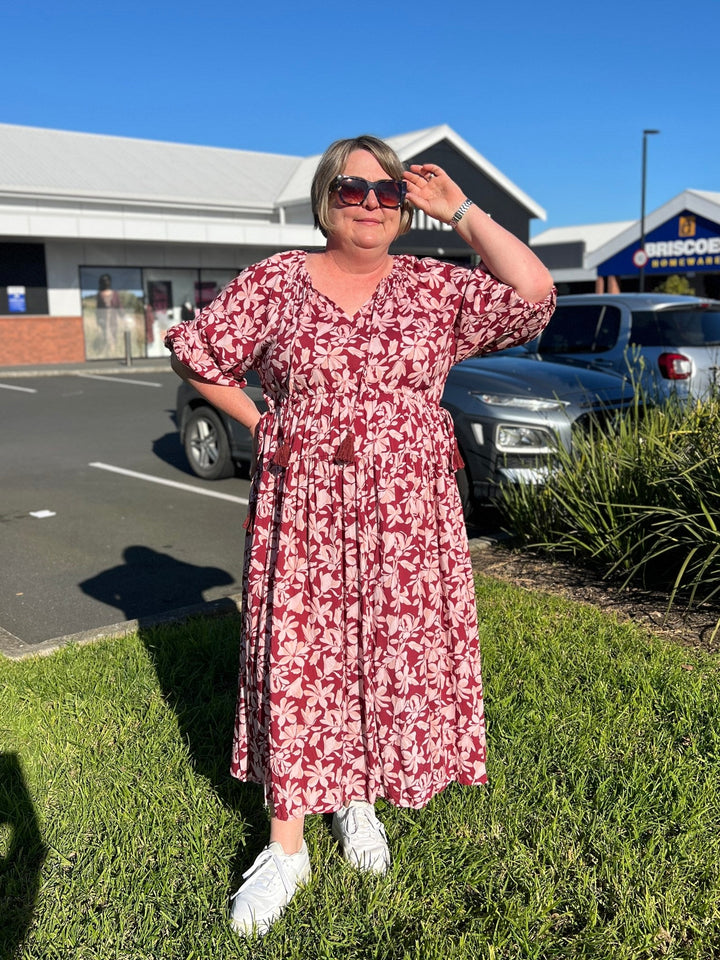 Sunday Boho Susan Midi Dress Merlot Floral