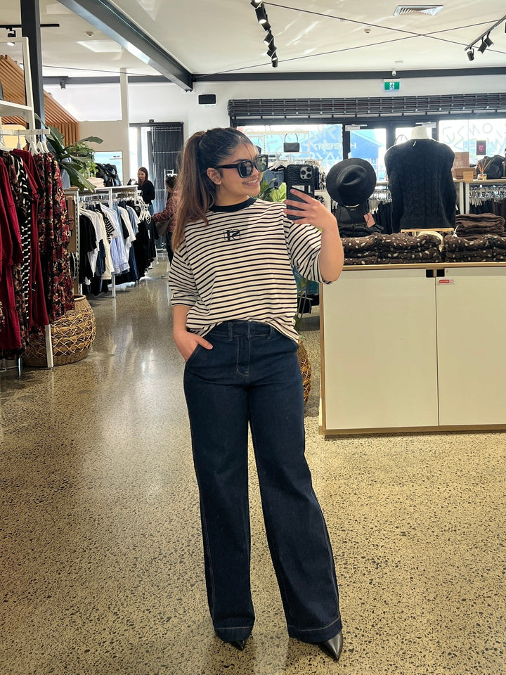 Label Reign Denim Wide Leg Trouser Dark Indigo