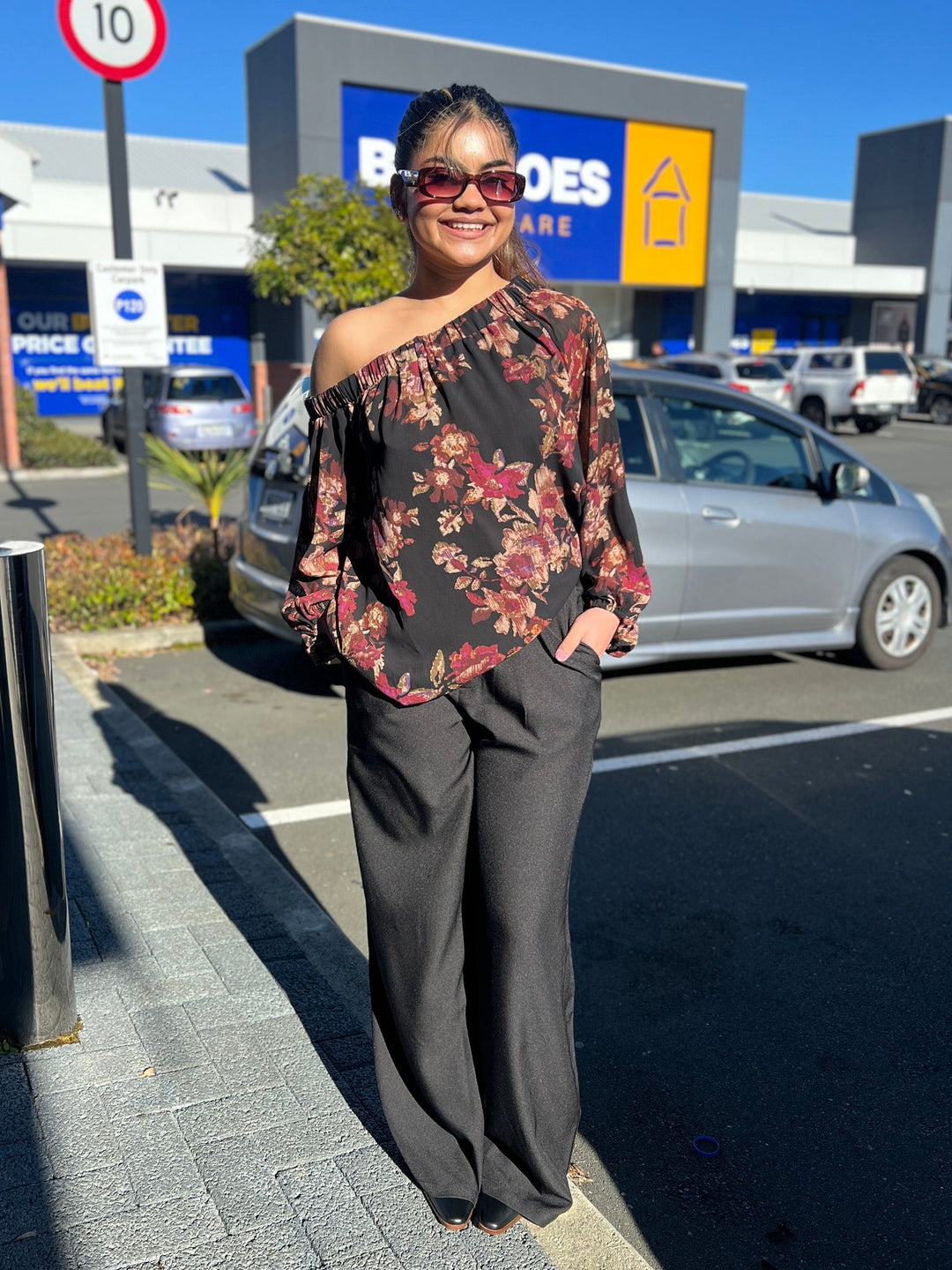 Celebration By Giselle Off the Shoulder Top Floral Black