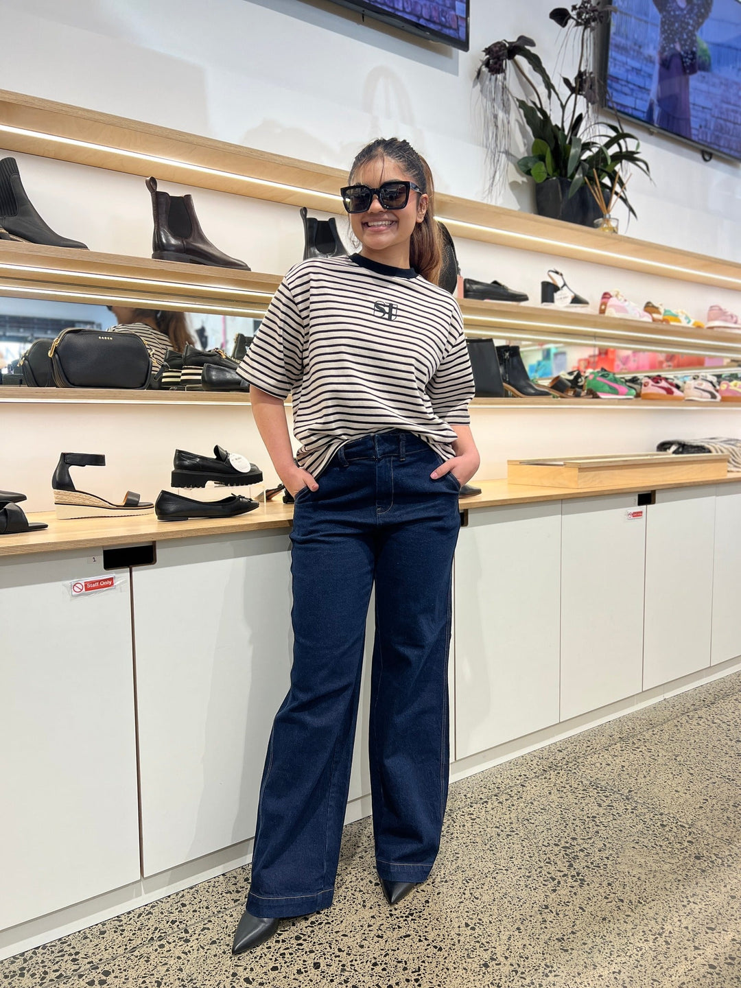 Label Reign Denim Wide Leg Trouser Dark Indigo