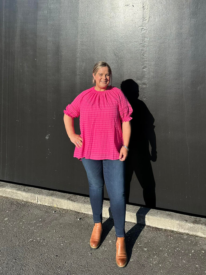 Sunday Boho Amanda 3/4 Peasant Sleeve Top Pink