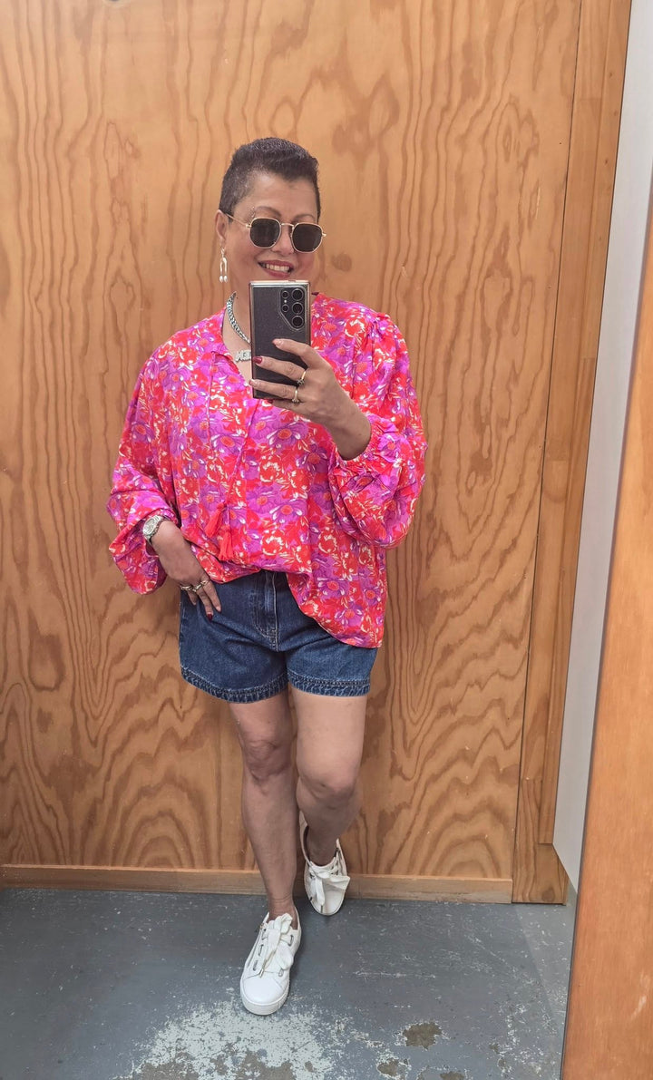 Sunday Boho Andrea Blouse Red Floral Print