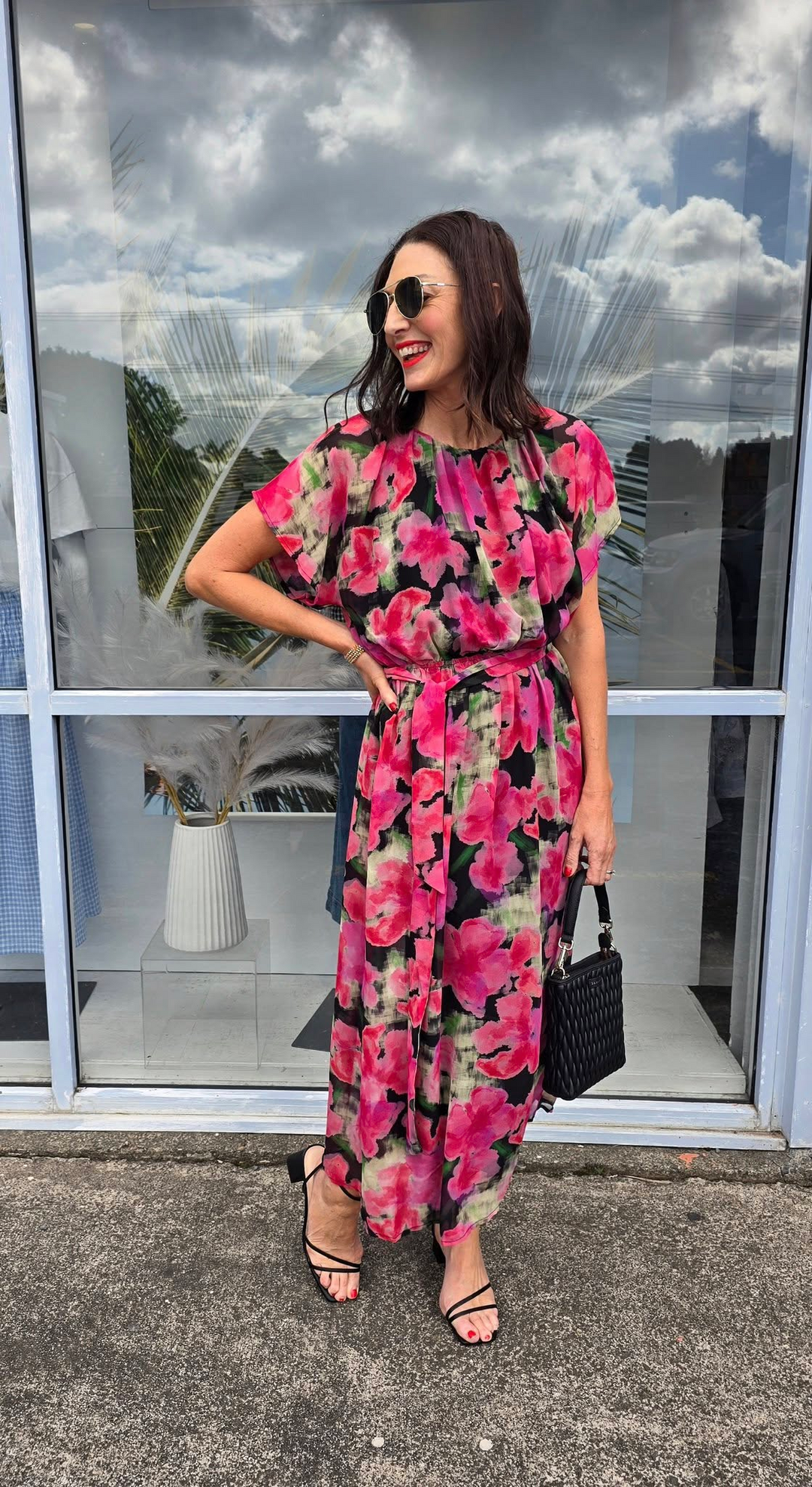 Dress Floral Pink Black