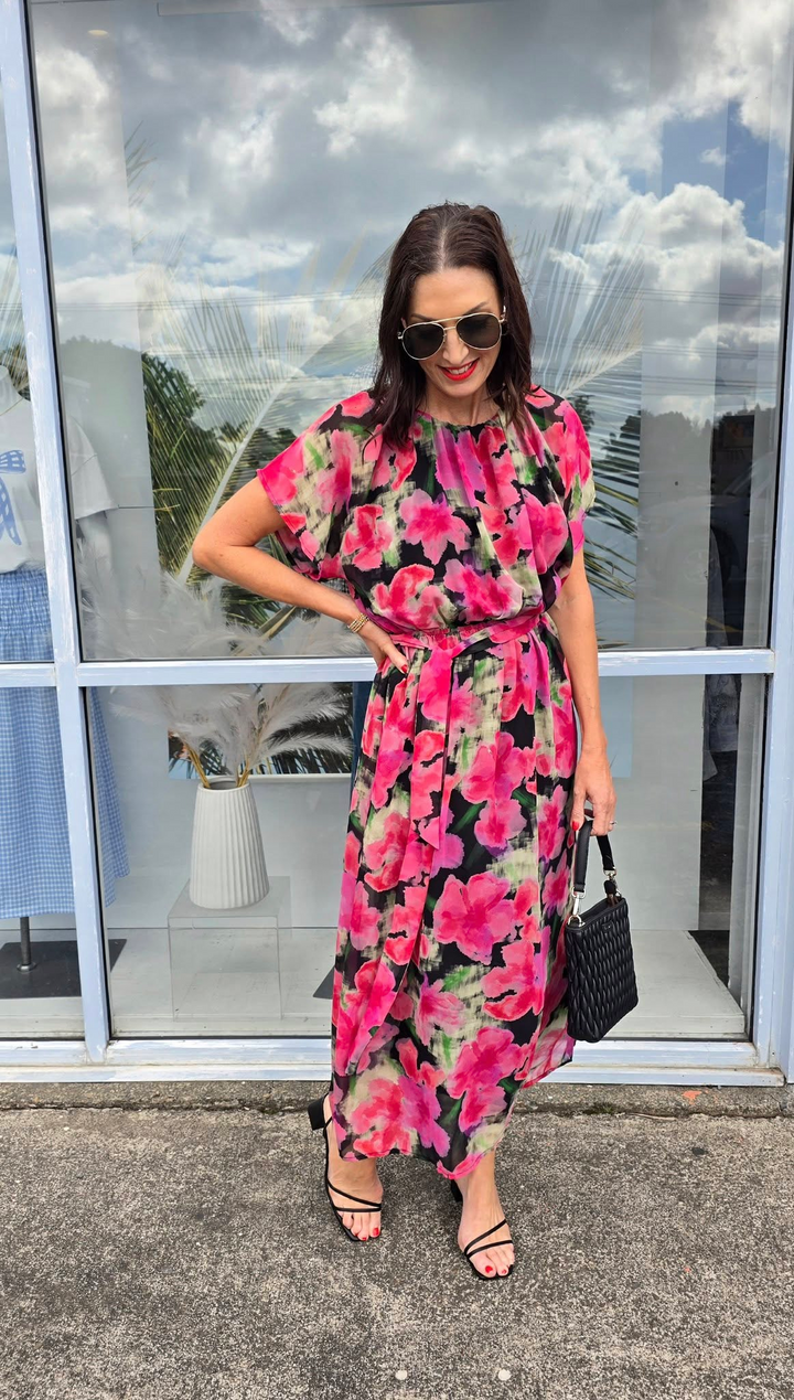 Dress Floral Pink Black