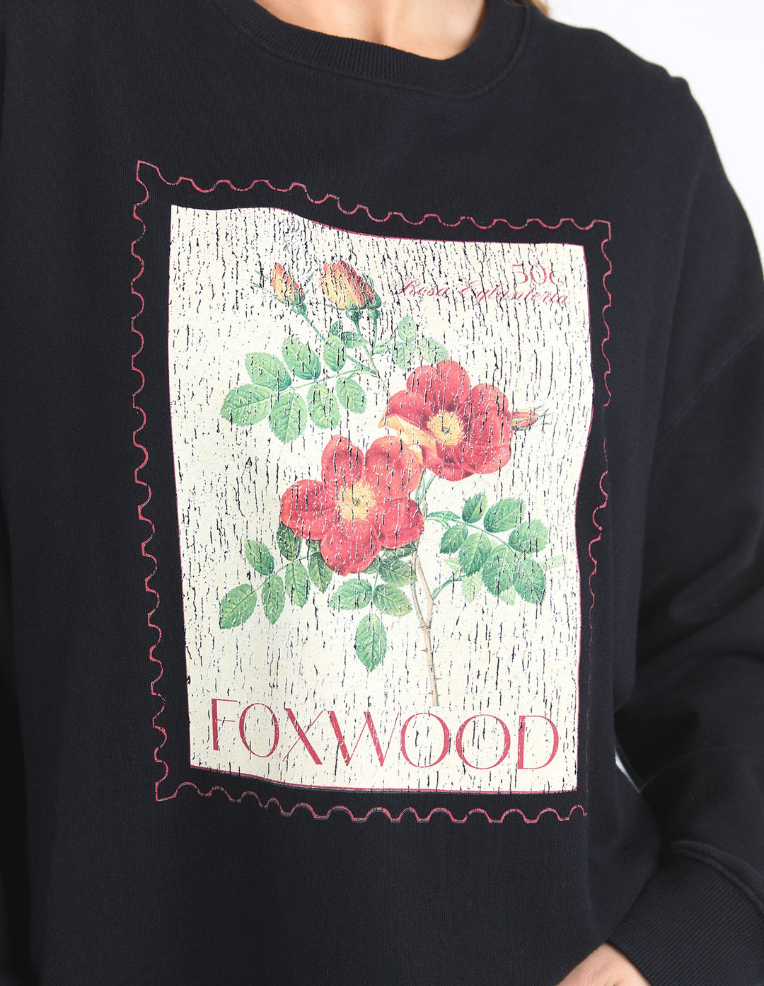 Foxwood Stamped Floral Crew Black