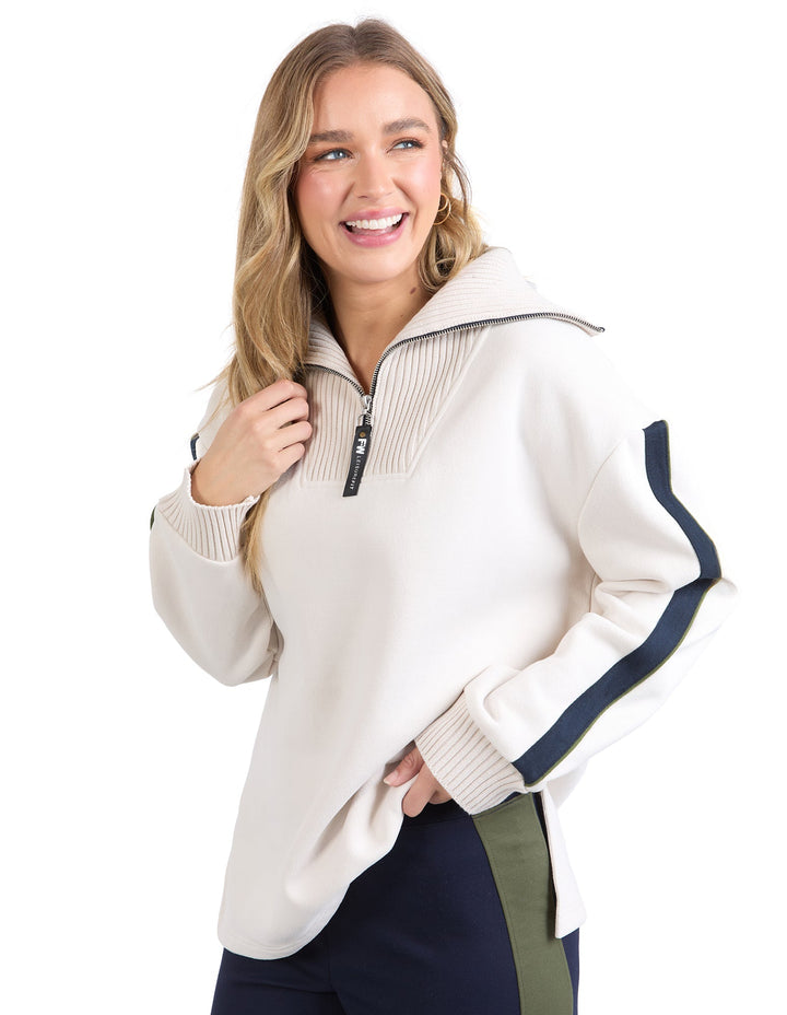 Foxwood Knit Collar Crew Bone