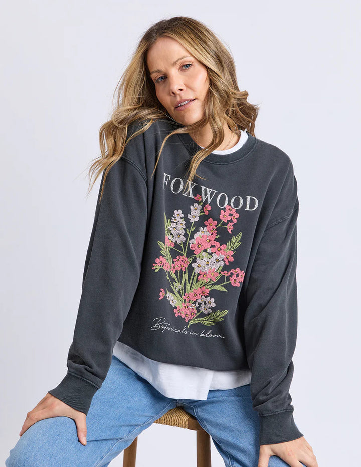 Foxwood Flowers Crew Washed Black