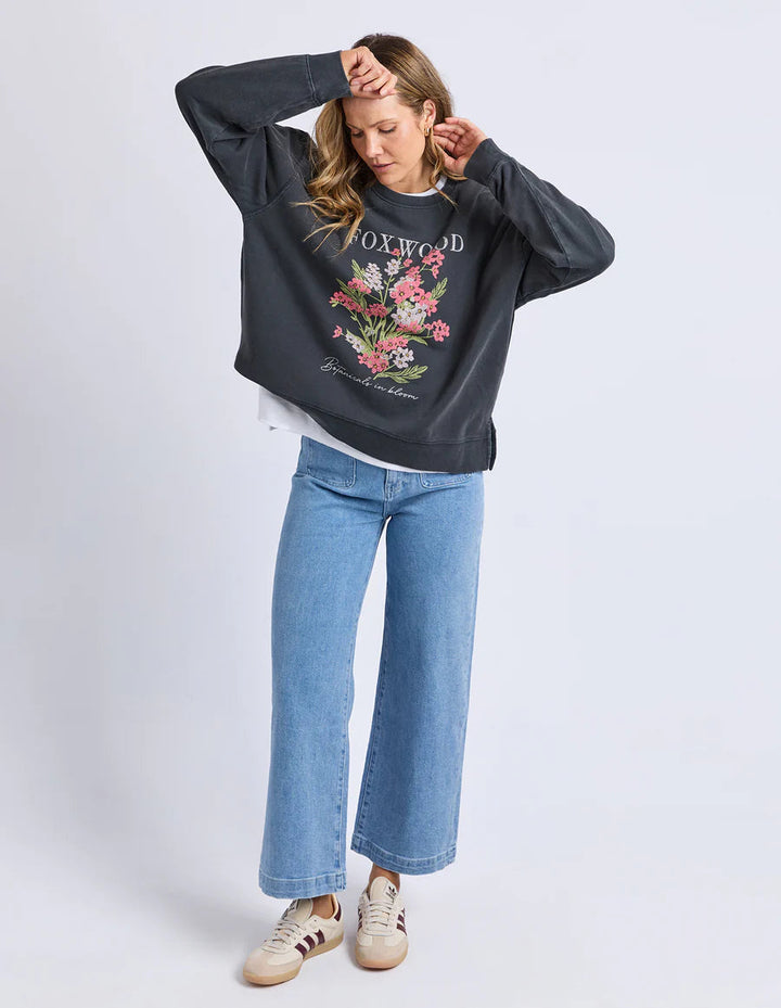 Foxwood Flowers Crew Washed Black