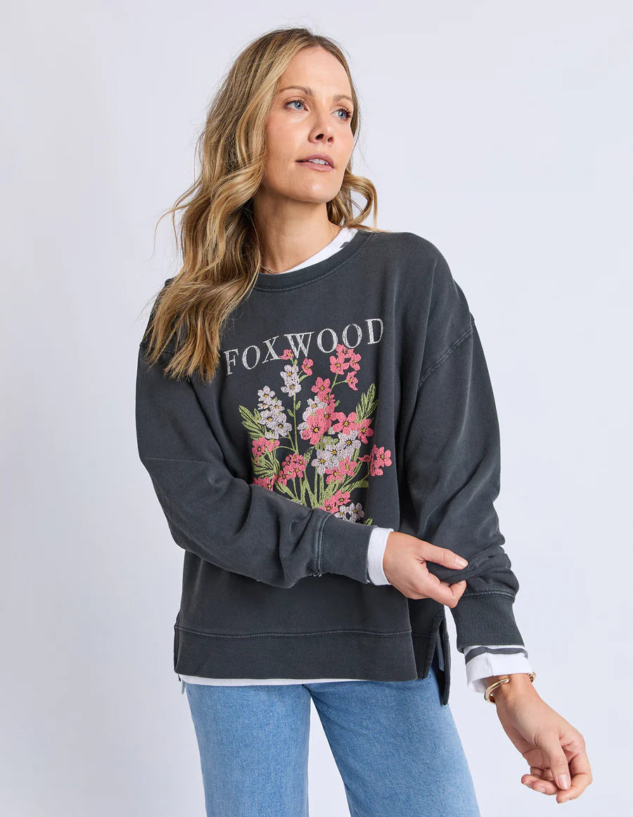 Foxwood Flowers Crew Washed Black