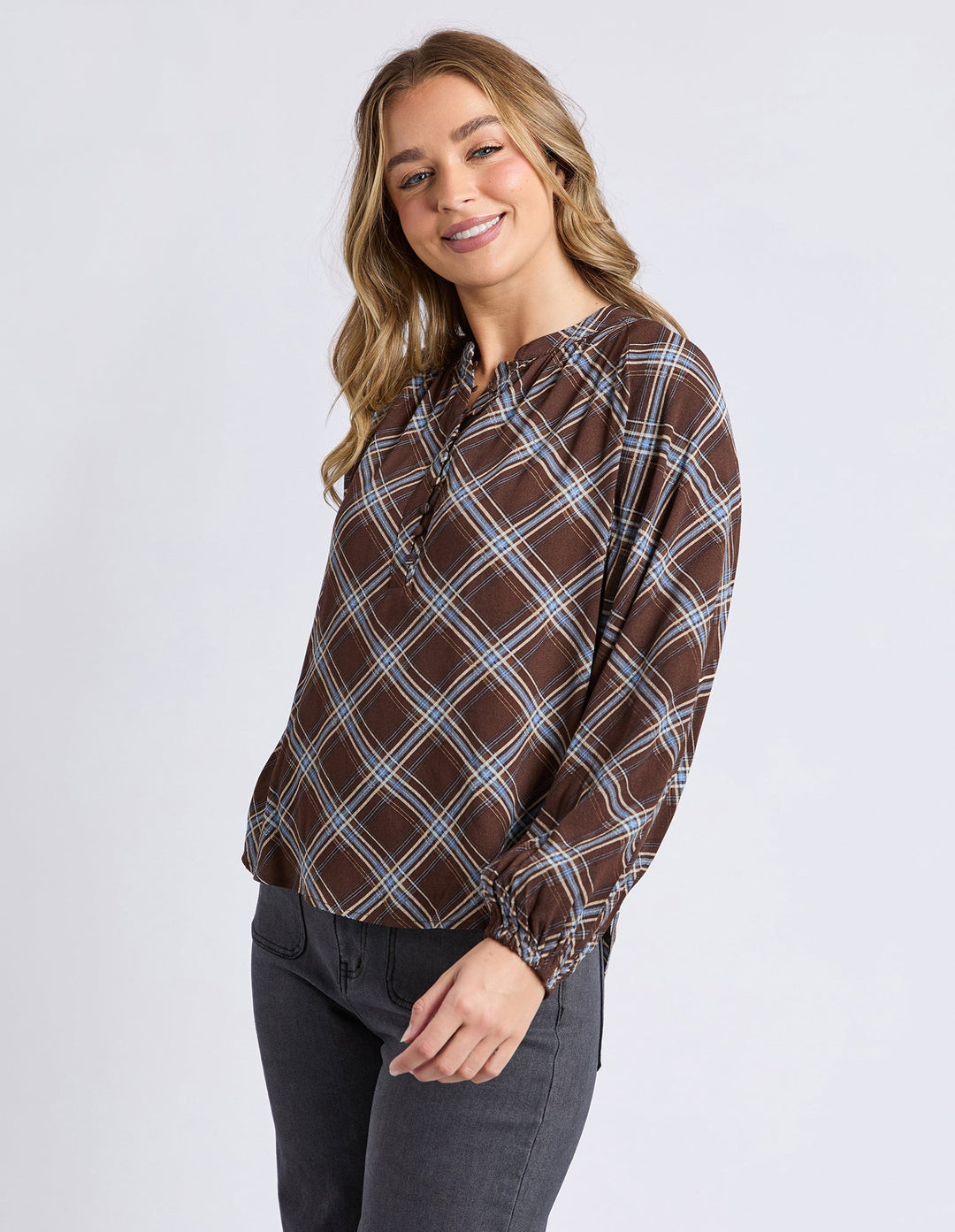 Foxwood Edison Check Top Chocolate