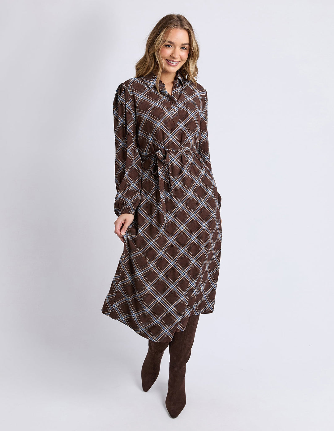 Foxwood Edison Check Dress Chocolate