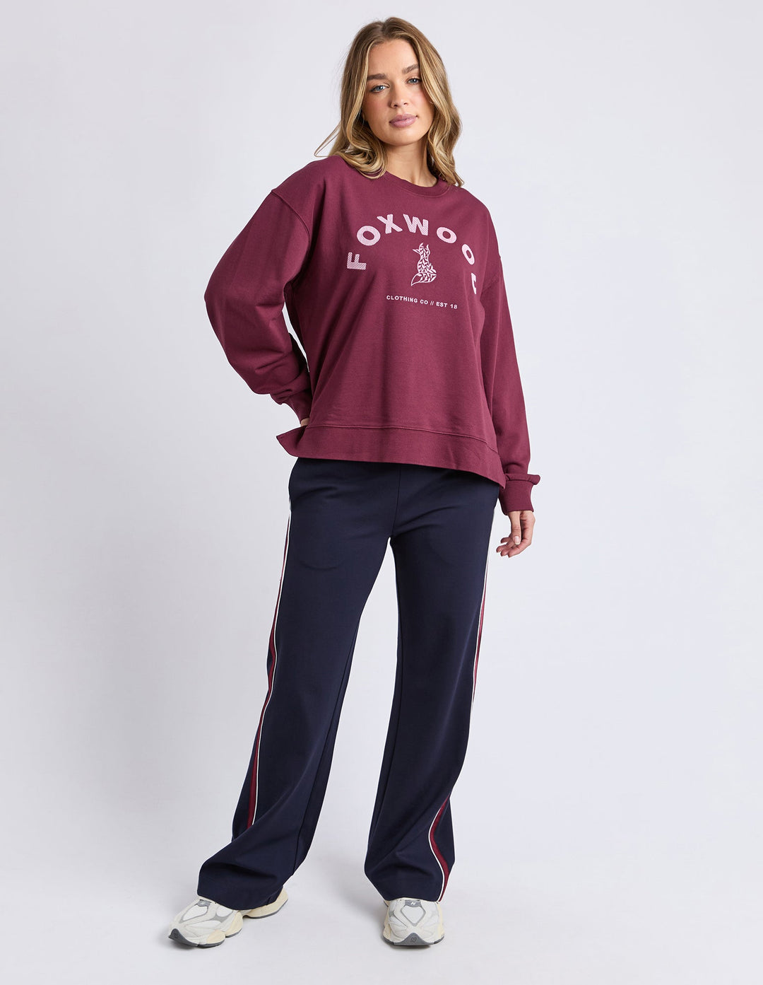 Foxwood Effortless Contrast Crew Wine