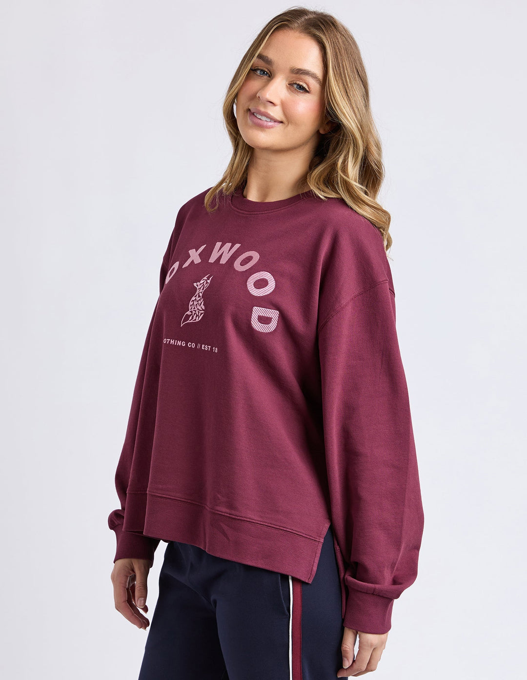 Foxwood Effortless Contrast Crew Wine