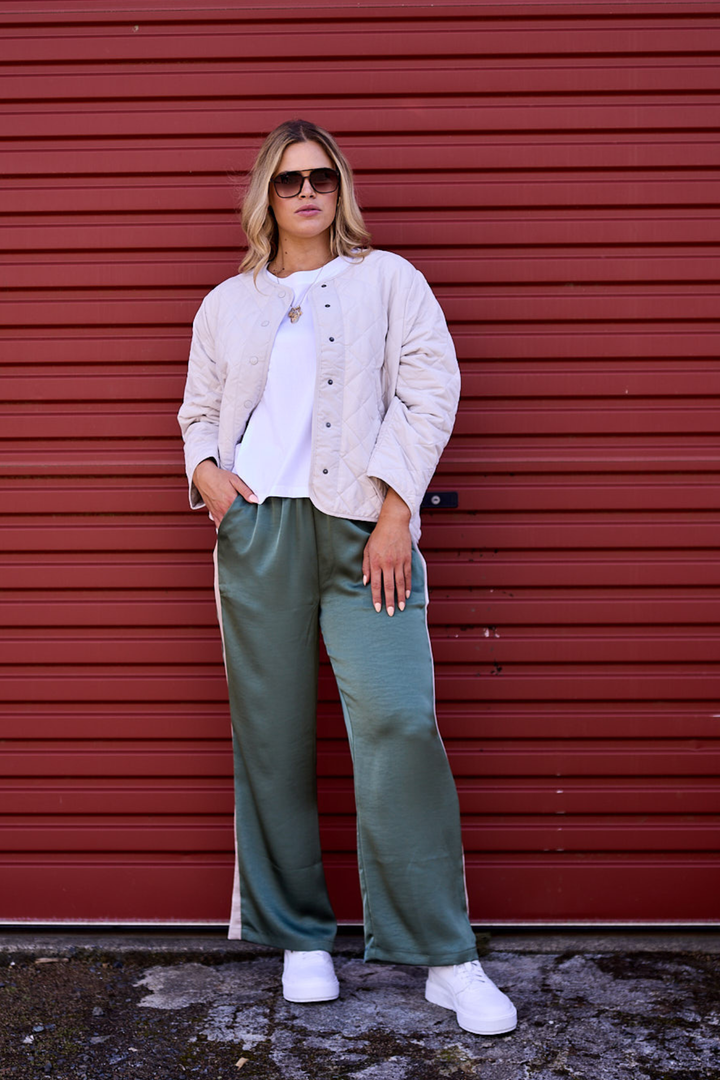 Gloss The Label Yara Satin Pant Sage Green