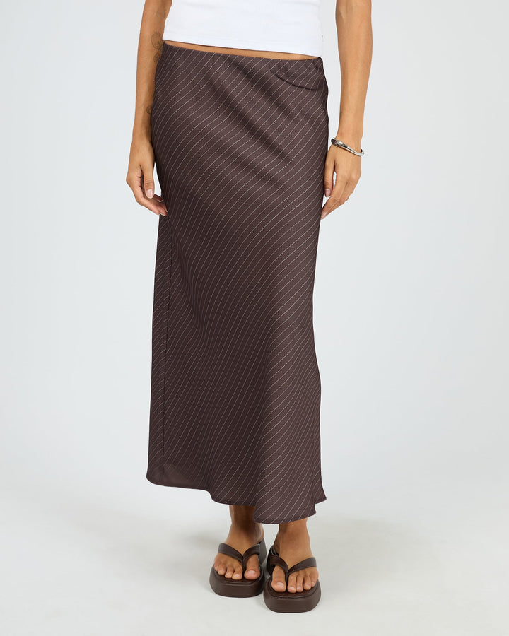 Silent Theory Eden Pinstripe Maxi Skirt Chocolate