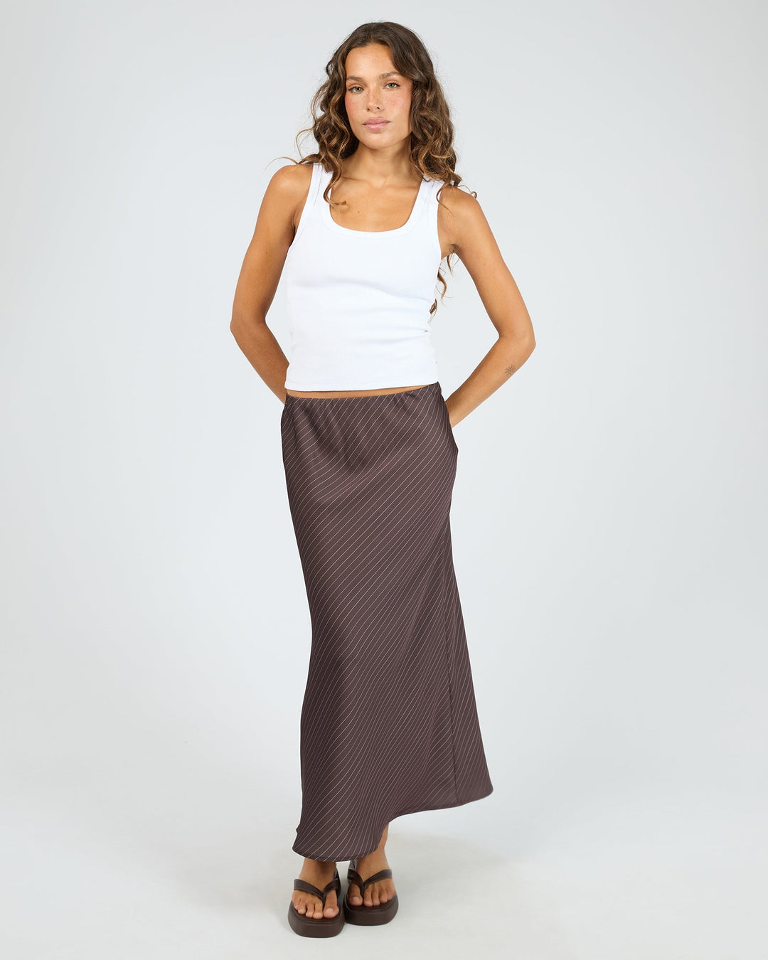 Silent Theory Eden Pinstripe Maxi Skirt Chocolate