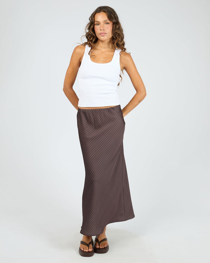 Silent Theory Eden Pinstripe Maxi Skirt Chocolate