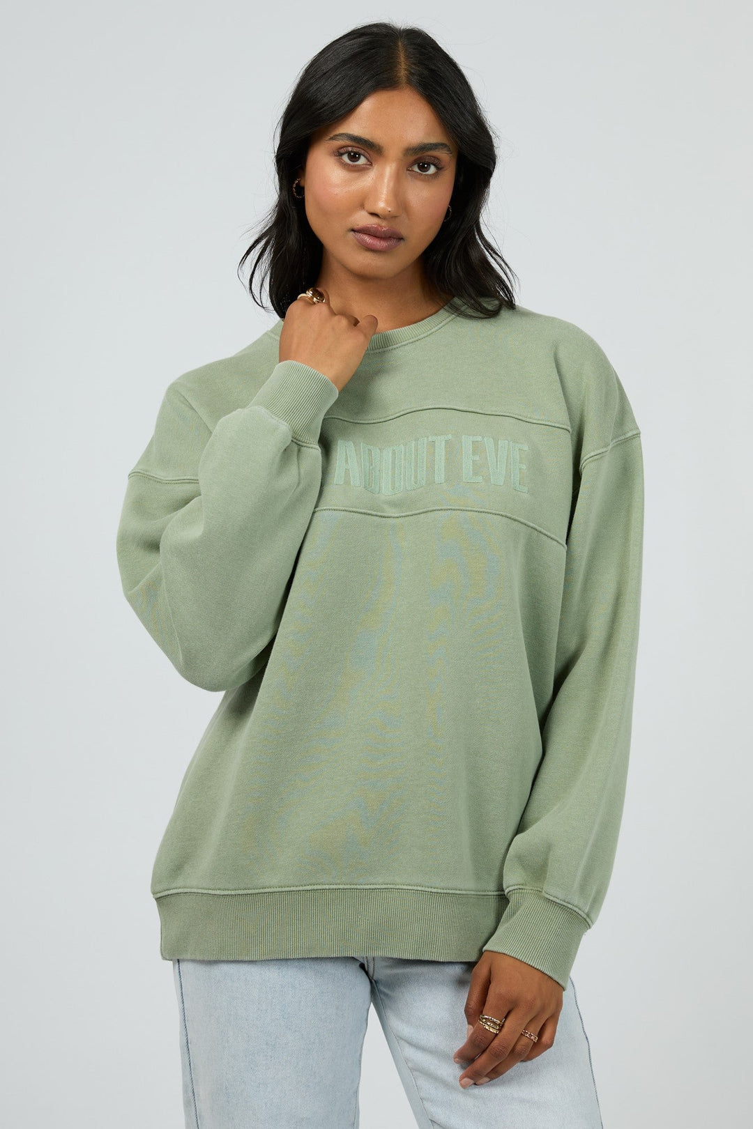 All About Eve Vital Washed Oversized Crew Khaki