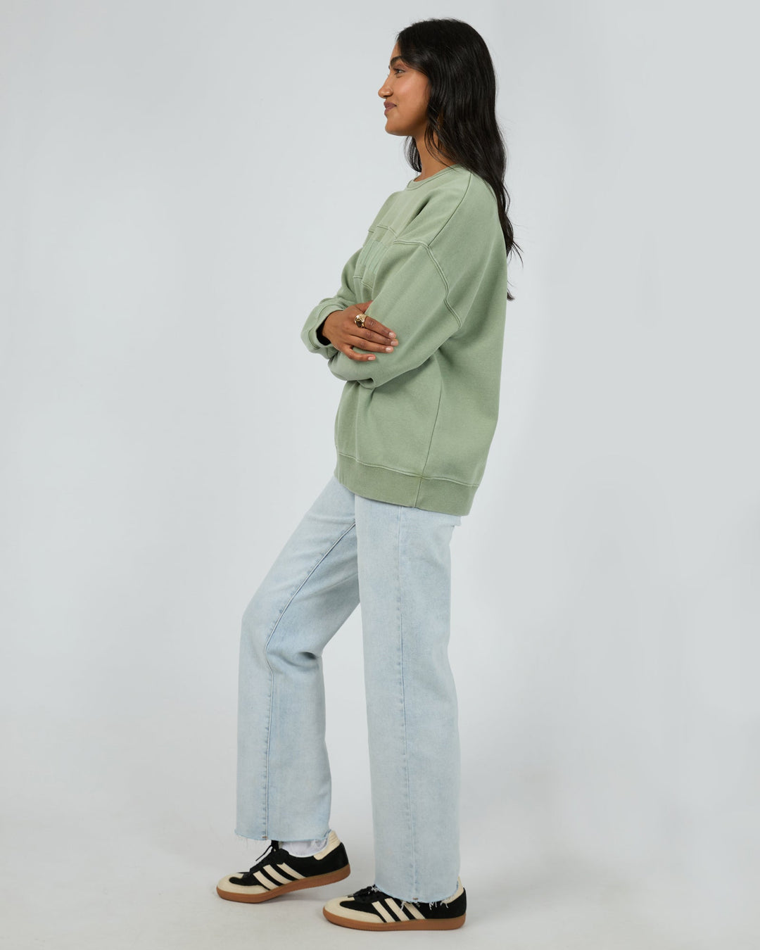 All About Eve Vital Washed Oversized Crew Khaki