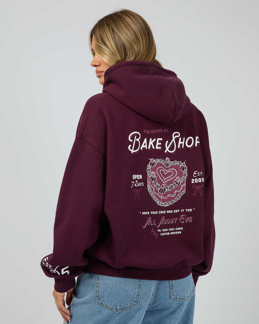 All About Eve Bake Shop Box Hoodie Wine