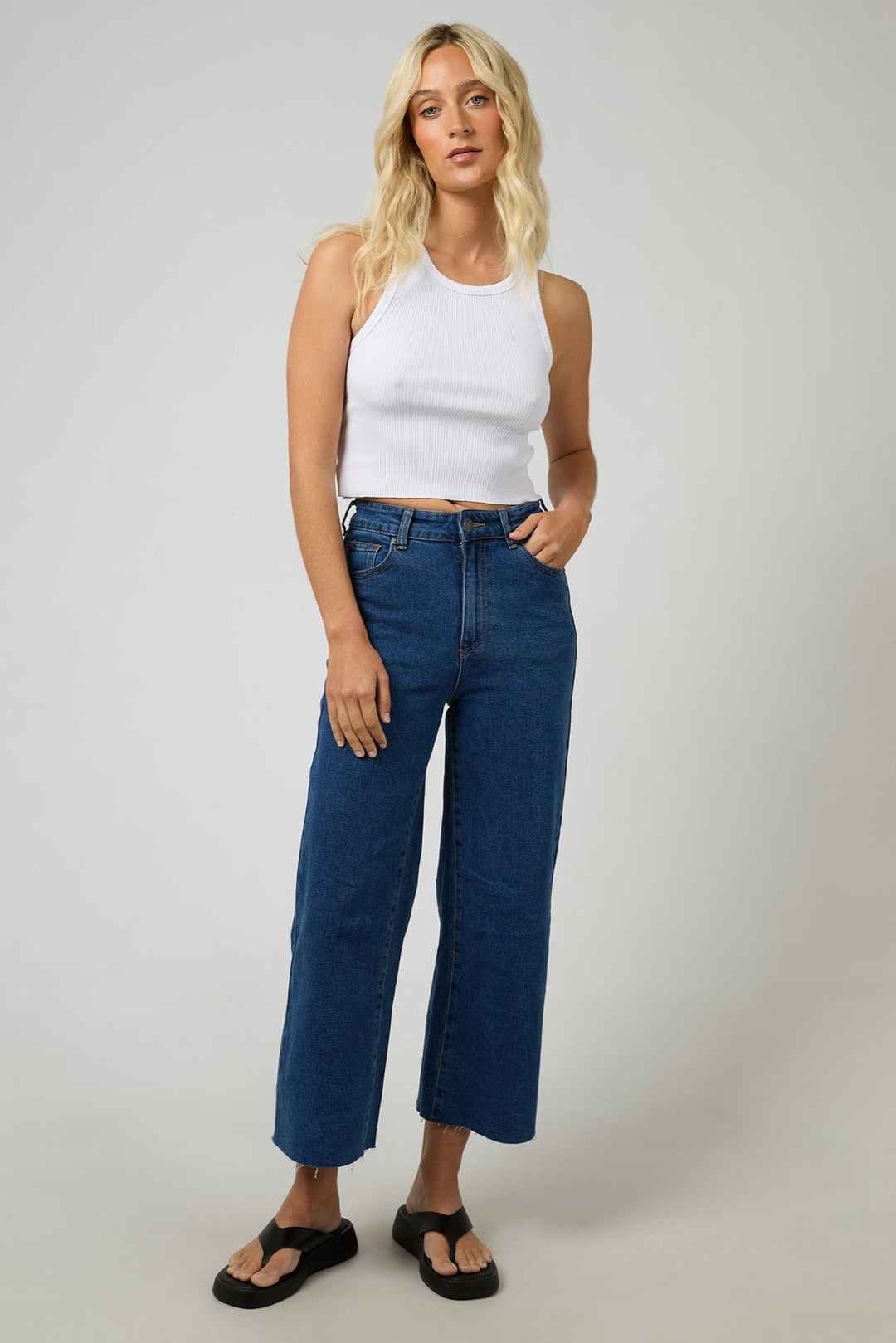 All About Eve Charlie High Rise Wide Leg Jean Mid Blue