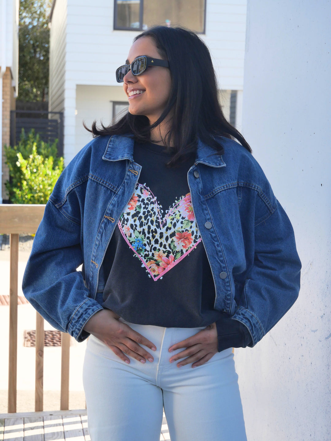 Rebel Club Leopard Dreams Heart Crew Washed Black