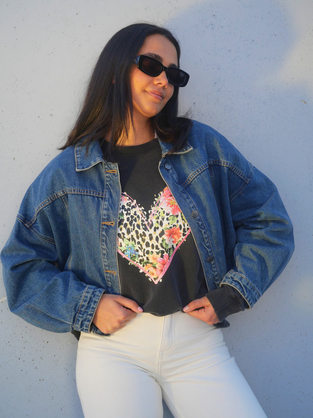 Rebel Club Leopard Dreams Heart Crew Washed Black