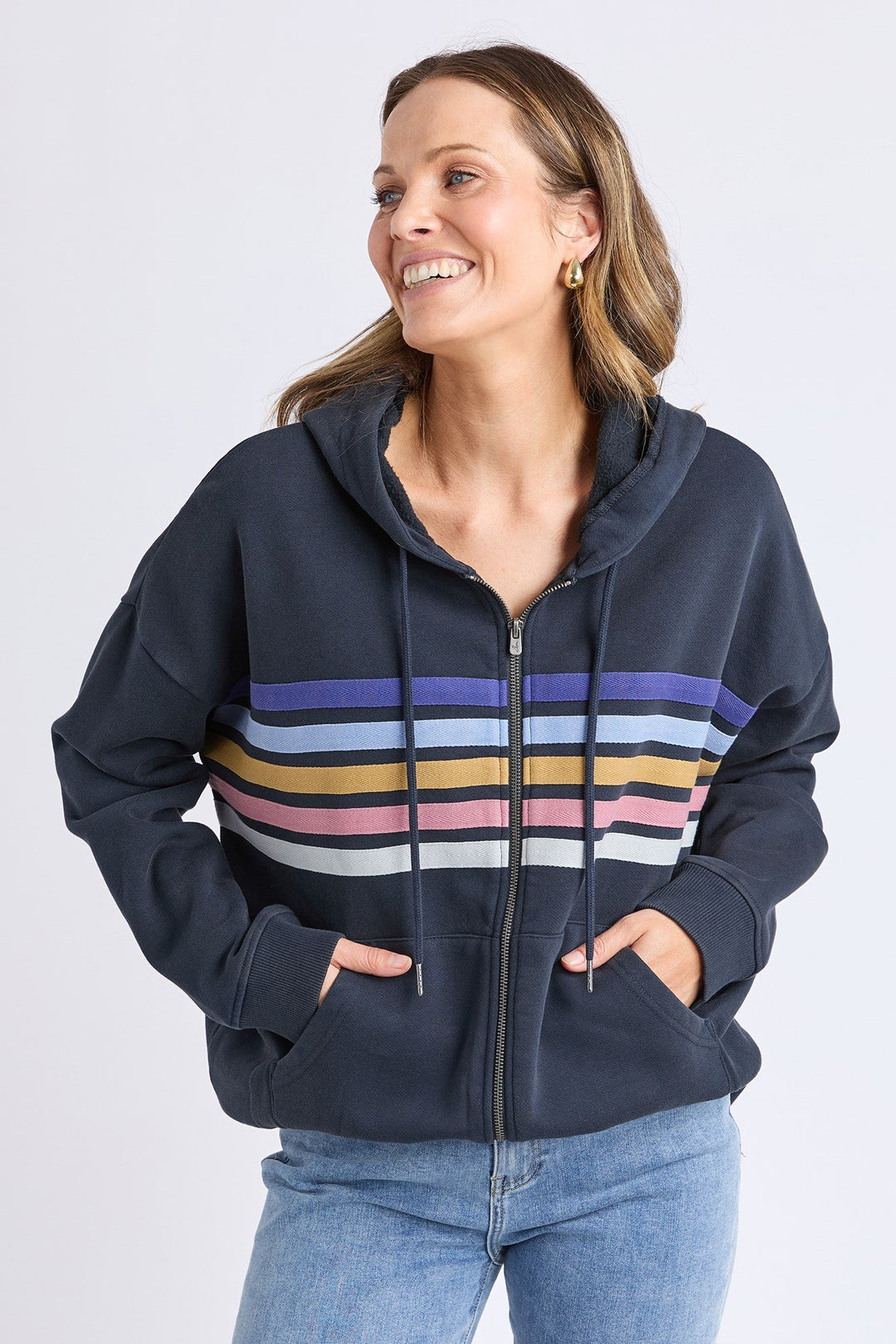 Elm Cue Zip Zip Hoodie Navy