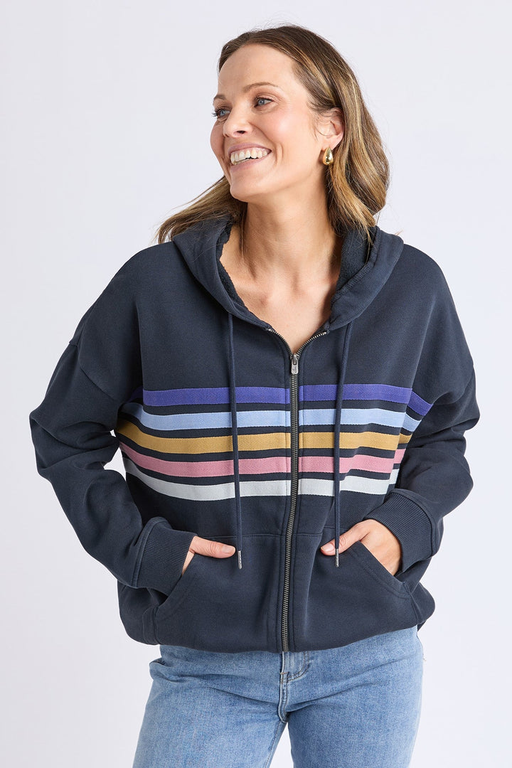 Elm Cue Zip Zip Hoodie Navy