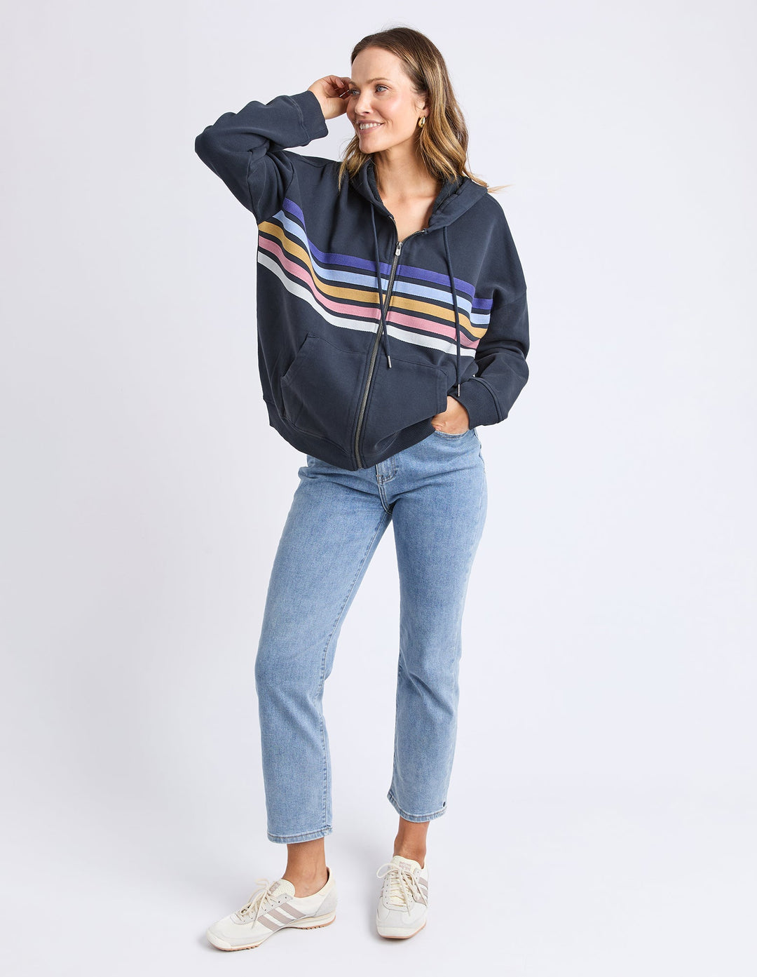 Elm Cue Zip Zip Hoodie Navy