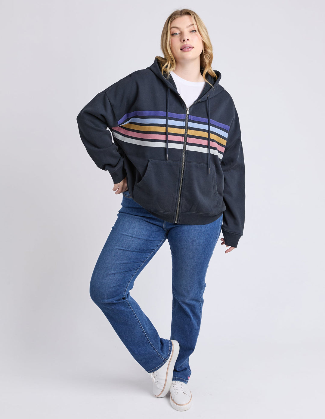 Elm Cue Zip Zip Hoodie Navy