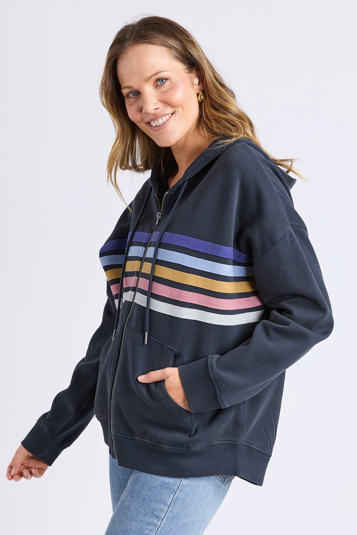 Elm Cue Zip Zip Hoodie Navy